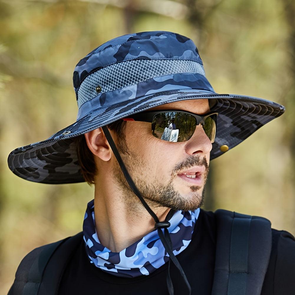 Mens Fishing Hat Wide Brim Sun Hat With Outdoor UV Protection Bucket Hat For Safari Beach Hiking Garden, Camouflage Style - Inside The Bars