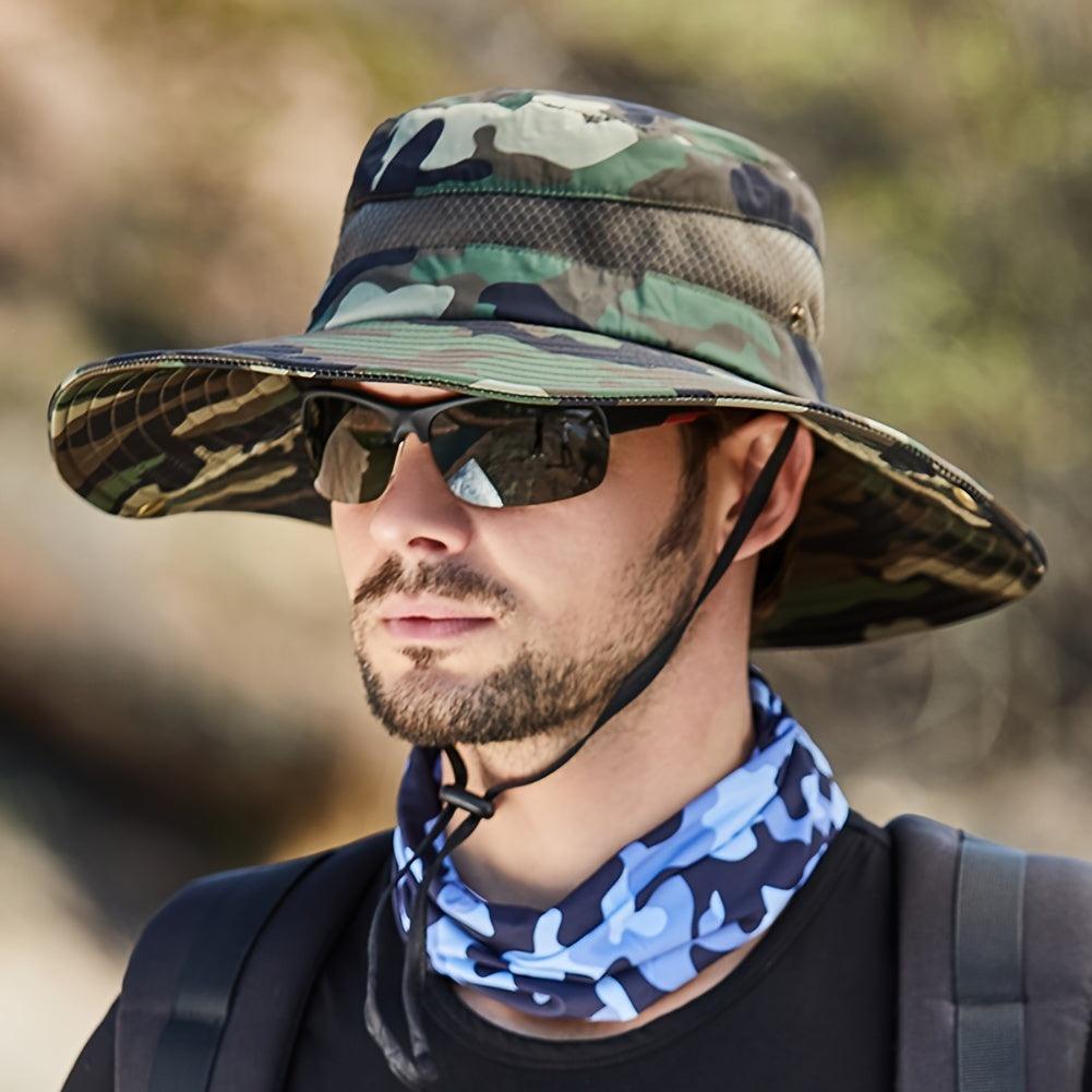 Mens Fishing Hat Wide Brim Sun Hat With Outdoor UV Protection Bucket Hat For Safari Beach Hiking Garden, Camouflage Style - Inside The Bars