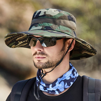 Mens Fishing Hat Wide Brim Sun Hat With Outdoor UV Protection Bucket Hat For Safari Beach Hiking Garden, Camouflage Style - Inside The Bars