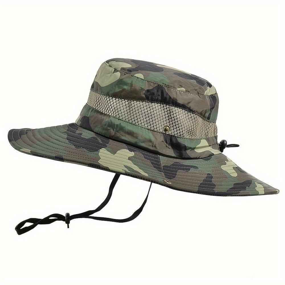 Mens Fishing Hat Wide Brim Sun Hat With Outdoor UV Protection Bucket Hat For Safari Beach Hiking Garden, Camouflage Style - Inside The Bars