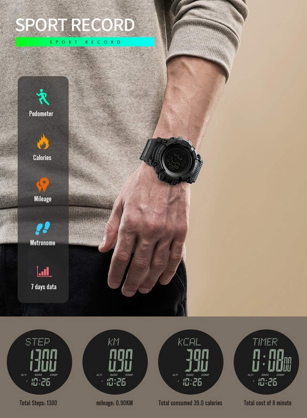 Men's Outdoor Sports Digital Watch with Pedometer Blue - Inside The Bars