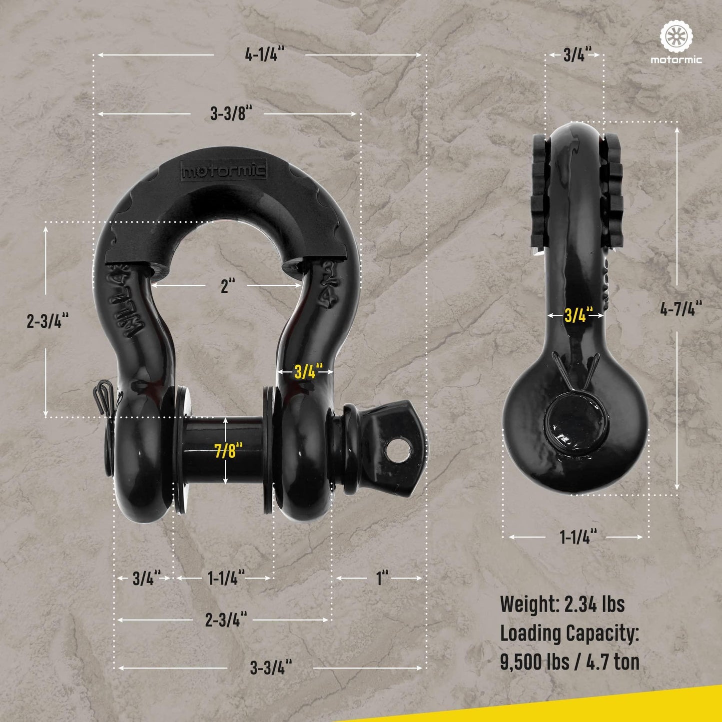 Motormic Unique D Ring Shackles 2 Pack Black Heavy Duty Towing - Inside The Bars