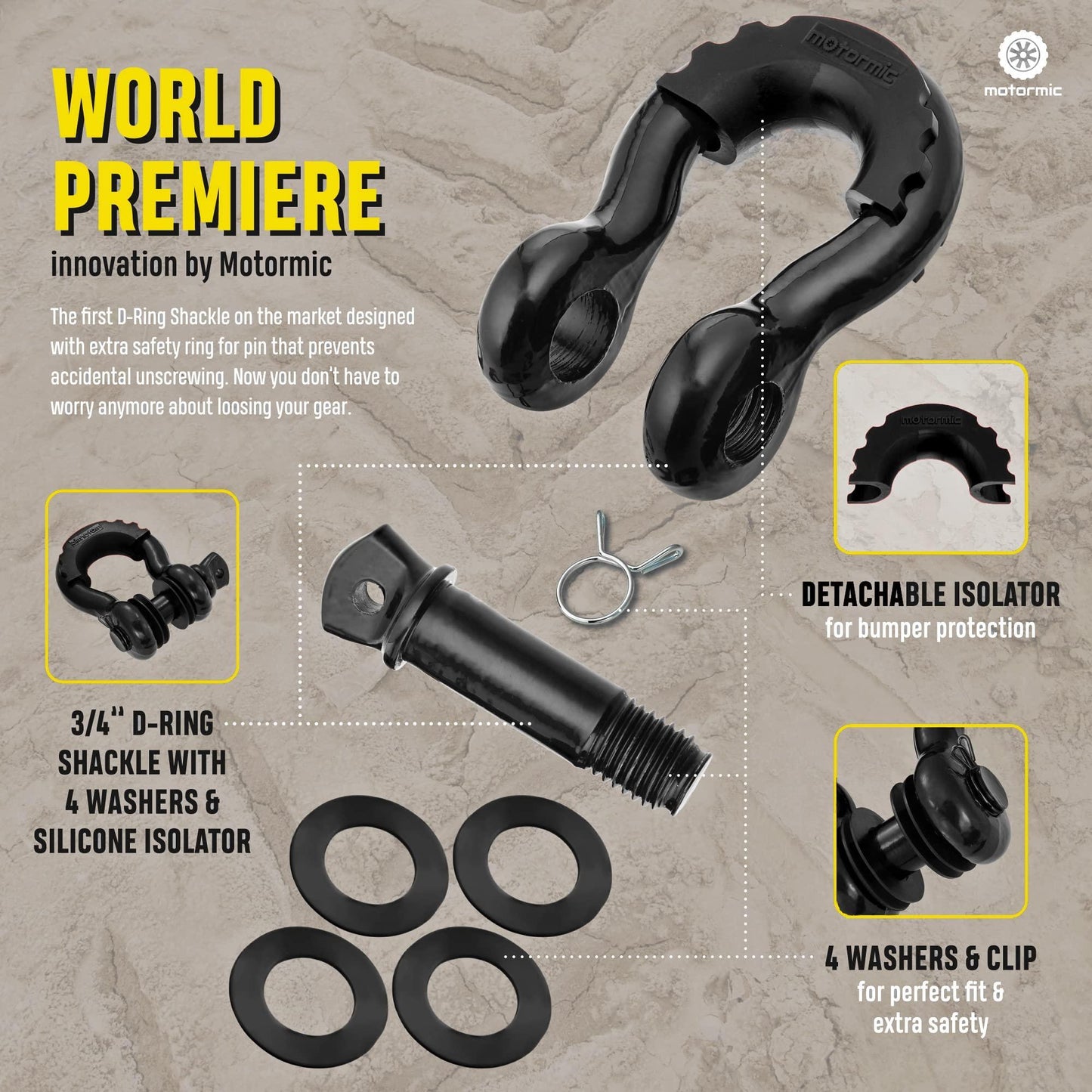 Motormic Unique D Ring Shackles 2 Pack Black Heavy Duty Towing - Inside The Bars