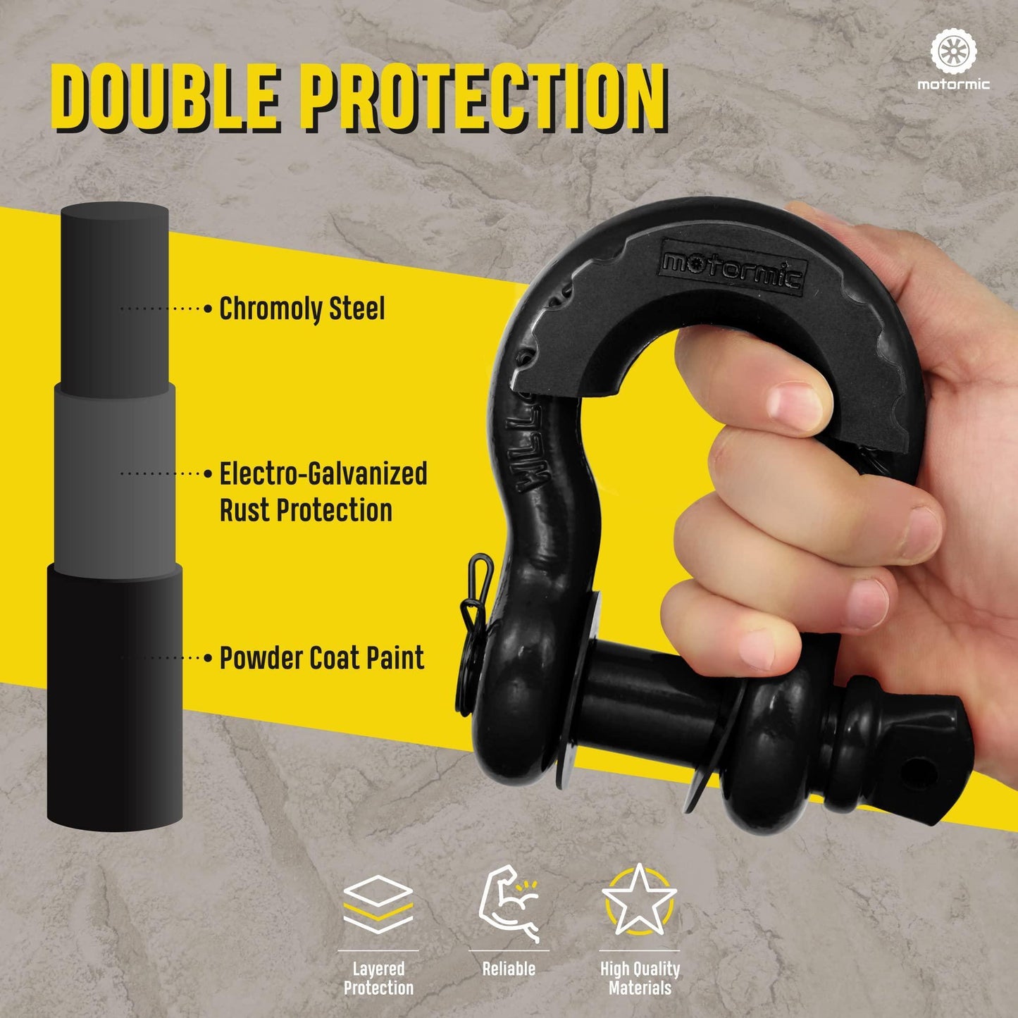 Motormic Unique D Ring Shackles 2 Pack Black Heavy Duty Towing - Inside The Bars