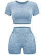 OLCHEE Women's Acid Wash Seamless Yoga Set - 2 Piece Crop Top and Shorts Athletic Outfit in Coffee, Size Small - Inside The Bars