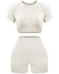 OLCHEE Women's Acid Wash Seamless Yoga Set - 2 Piece Crop Top and Shorts Athletic Outfit in Coffee, Size Small - Inside The Bars