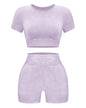 OLCHEE Women's Acid Wash Seamless Yoga Set - 2 Piece Crop Top and Shorts Athletic Outfit in Coffee, Size Small - Inside The Bars