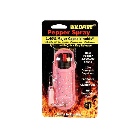 Pink Halo Rhinestone Holster with WildFire 1.4% MC Pepper Spray 1/2 oz - Inside The Bars