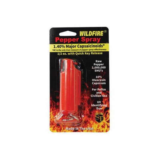 Red Wildfire 1.4% MC 1/2 oz Pepper Spray with Quick Release Keychain and Hard Case - Inside The Bars