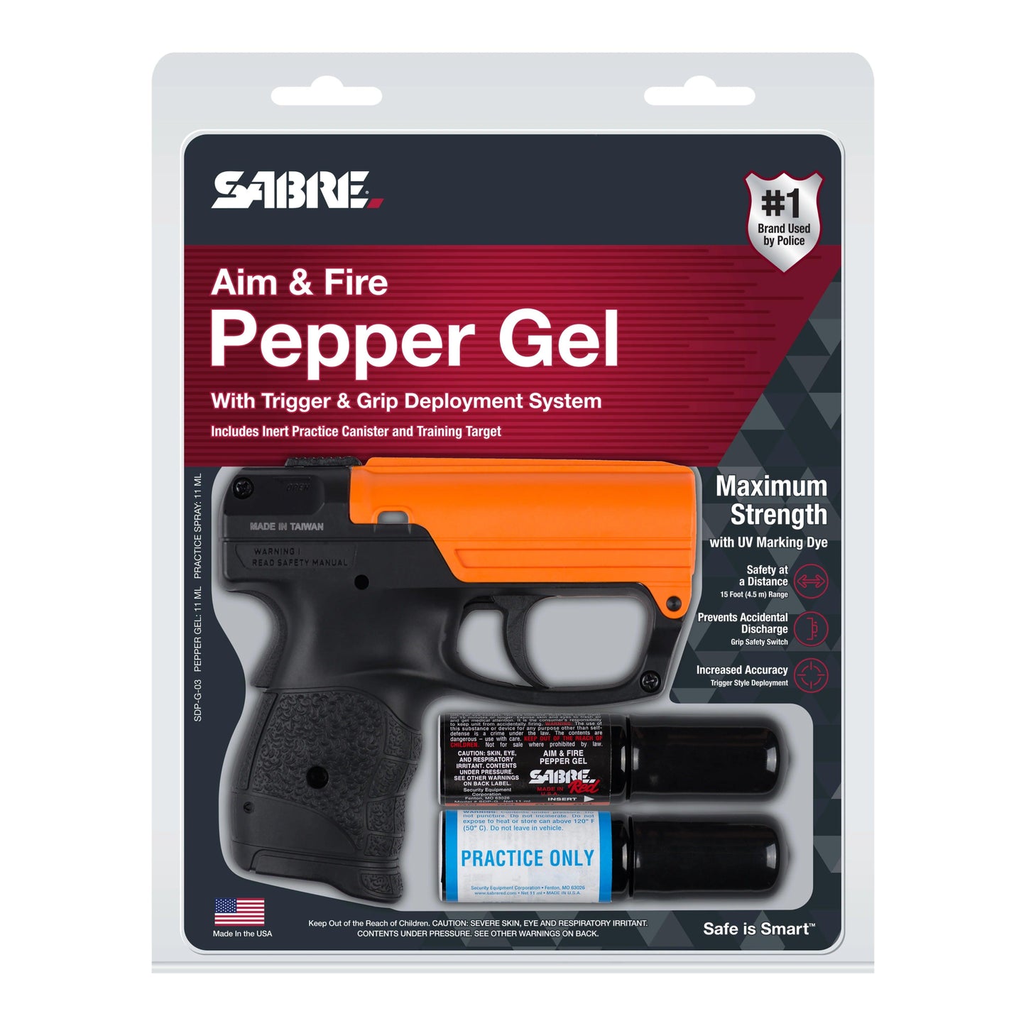 SABRE RED Aim and Fire Police - Grade Pepper Gel with Ergonomic Grip and Safety Trigger - Inside The Bars