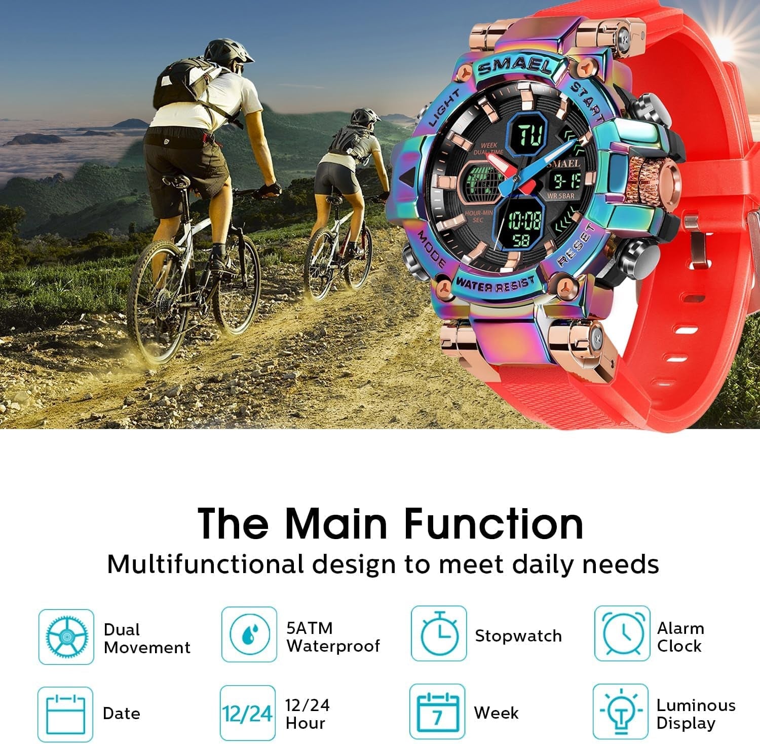SMAEL Men's Waterproof Tactical LED Digital Watch Model 8027 - Inside The Bars