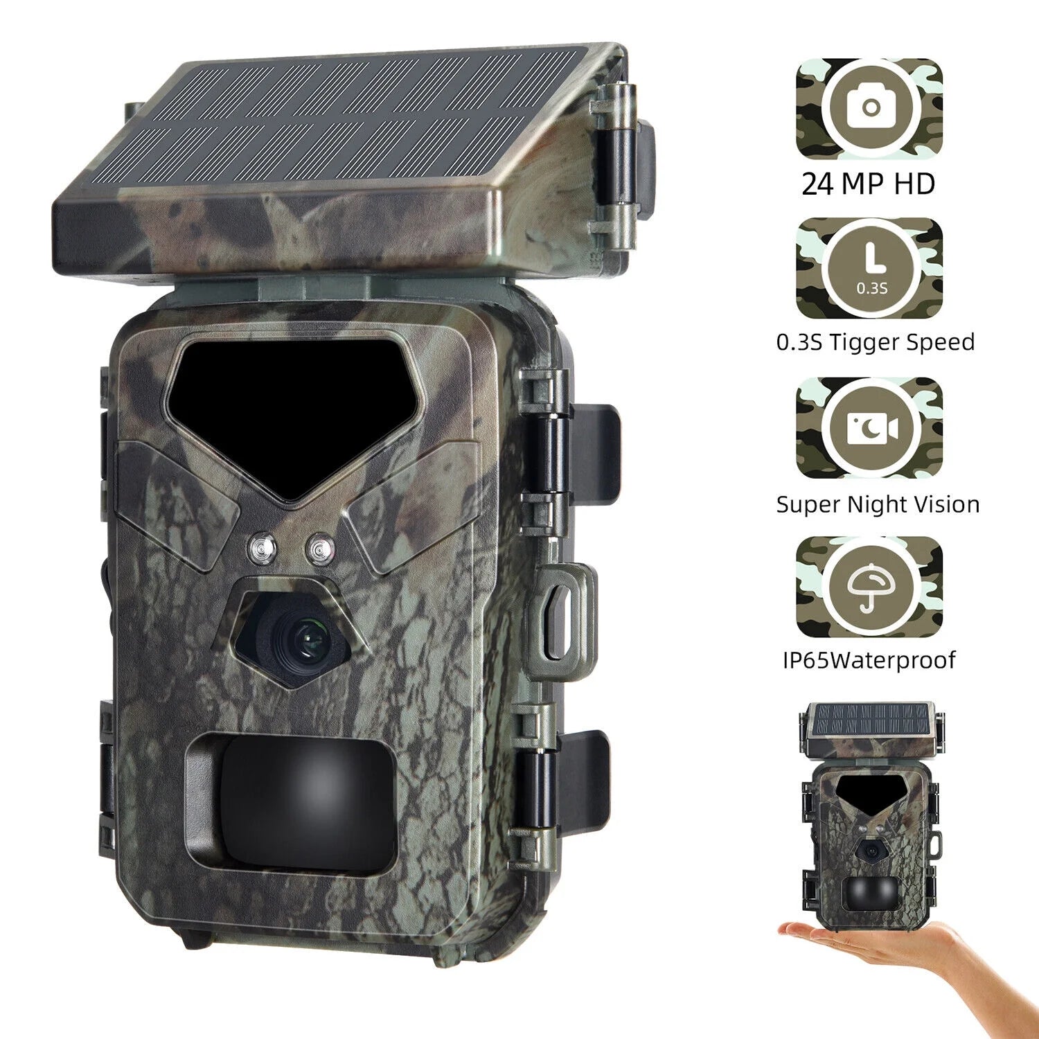 Solar Powered 3000Mah Battery Hunting Trail Monitor Camera - Inside The Bars