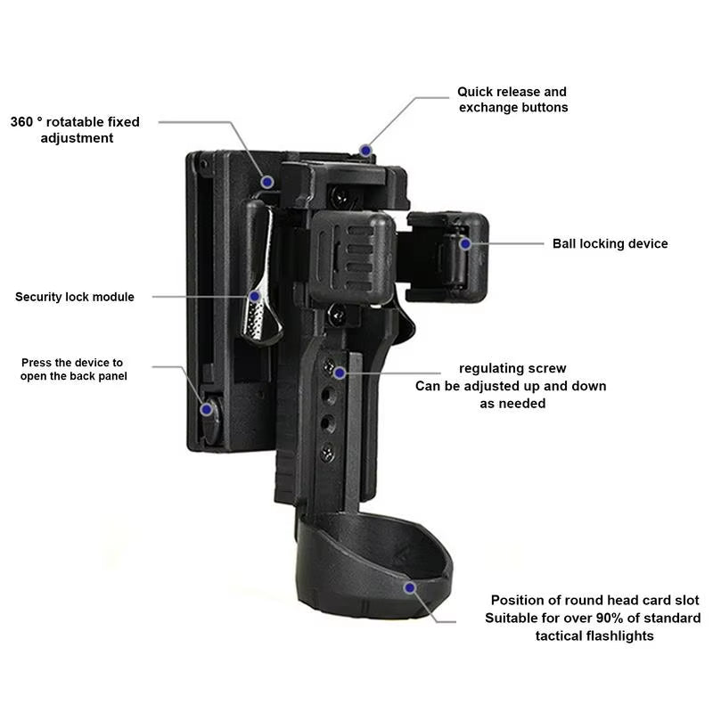 Tactical Flashlight 360 Degree Rotating Baton Holder Pouch - Inside The Bars