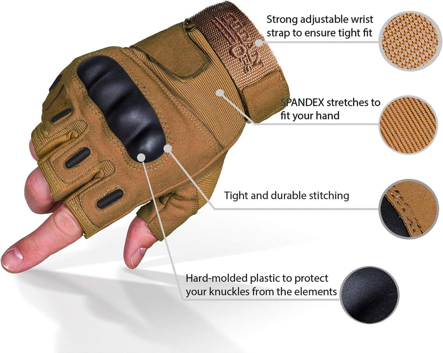 Tactical Titanops Fingerless Knuckle Gloves for Motorcycle, Hunting, and Outdoor Activities - Inside The Bars