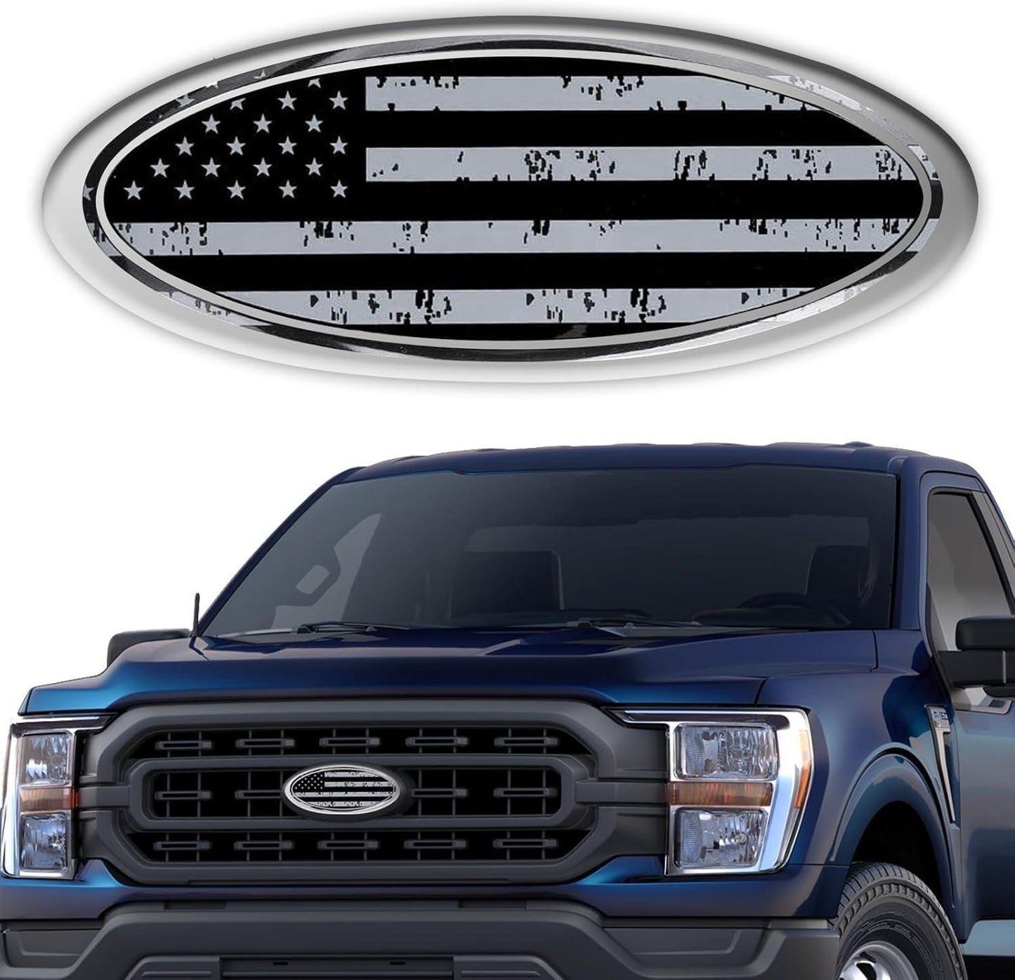 Tailgate Emblem for Ford F150 F250 F350 Silver American Flag - Inside The Bars