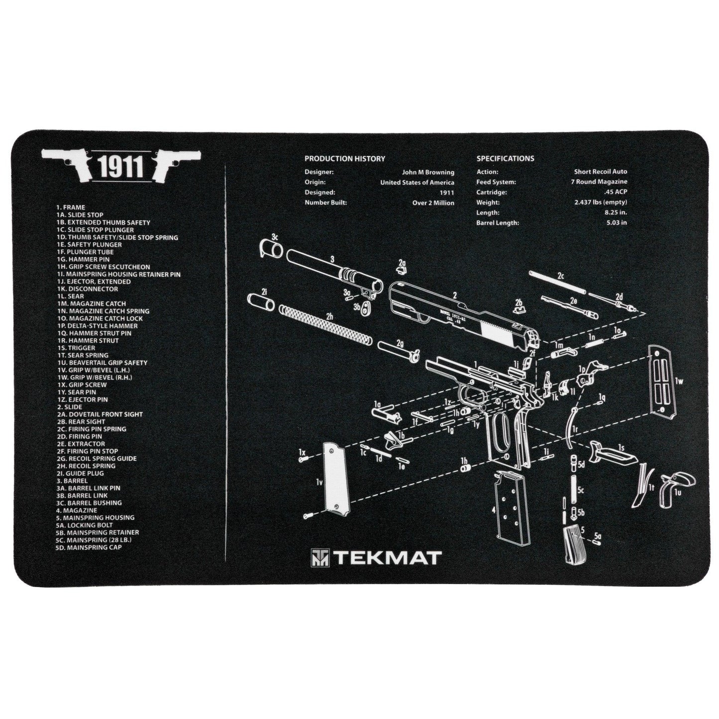 TekMat 1911 Pistol Cleaning Mat with Exploded Parts Diagram - Inside The Bars