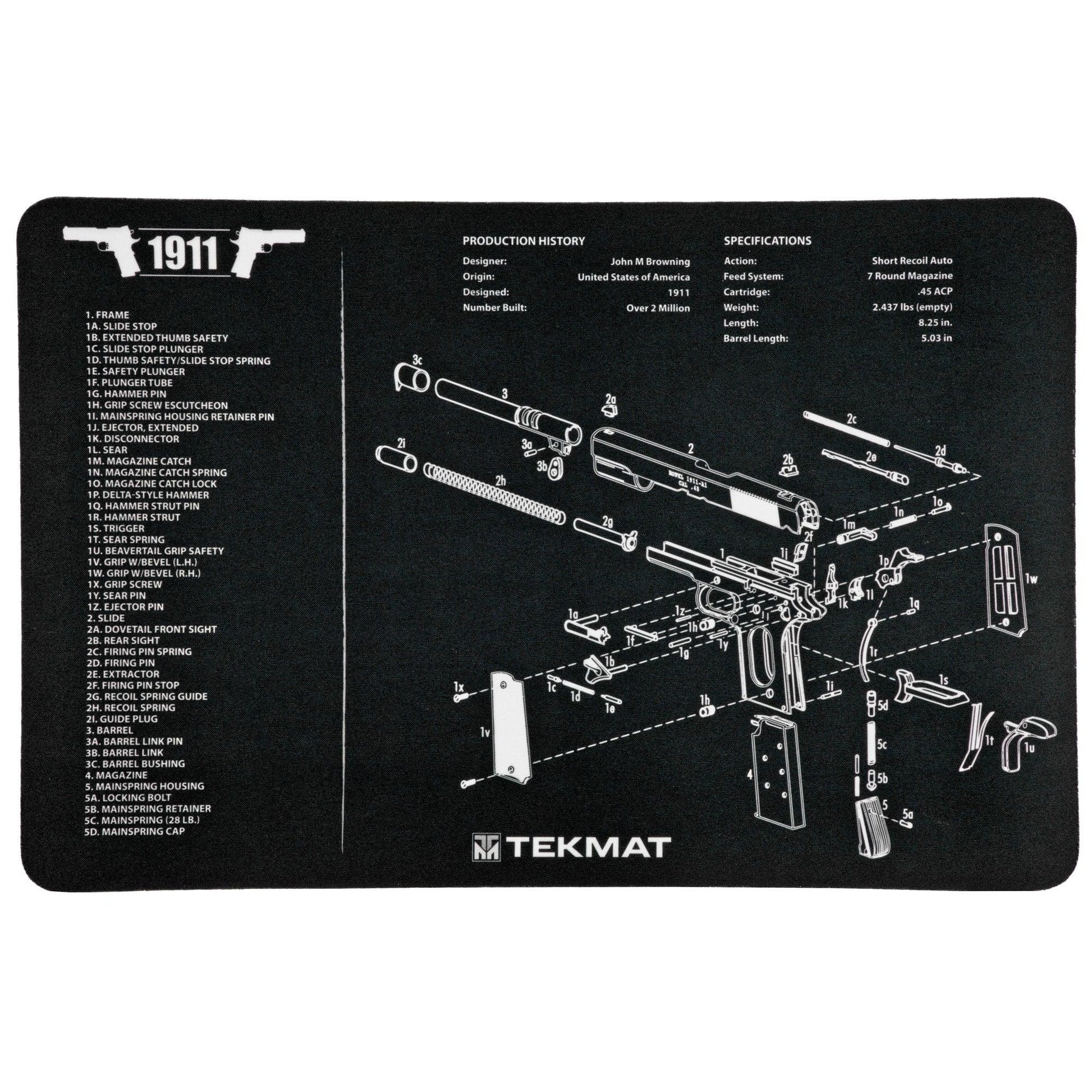 TekMat 1911 Pistol Cleaning Mat with Exploded Parts Diagram - Inside The Bars