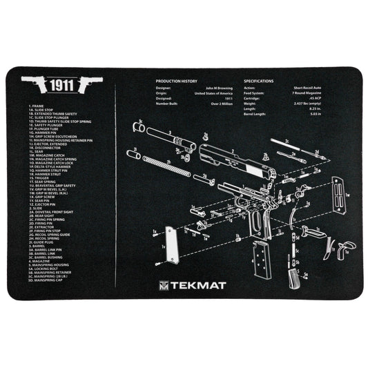 TekMat 1911 Pistol Cleaning Mat with Exploded Parts Diagram - Inside The Bars