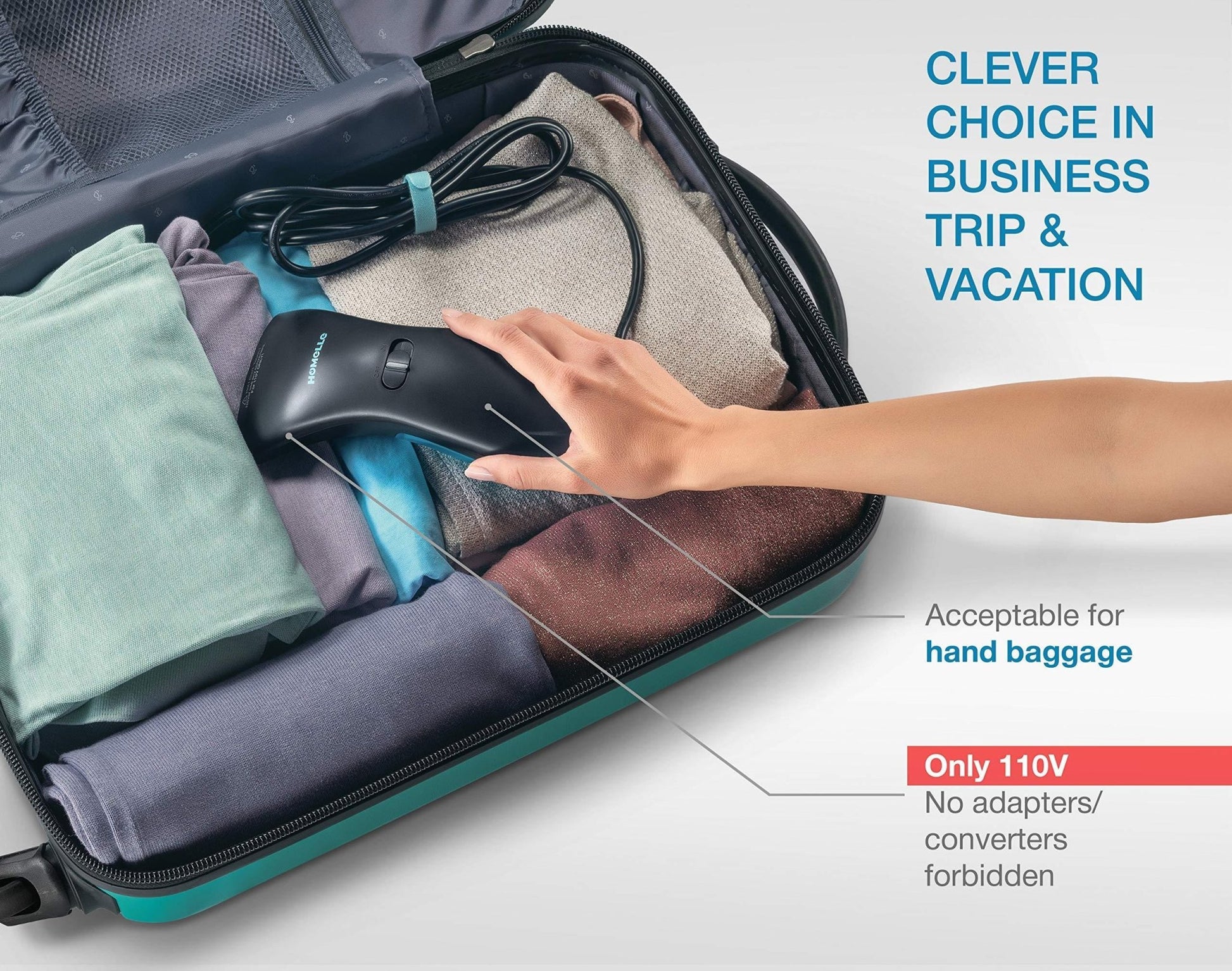 Travel Steamer for Clothes Mini Portable Fast Heat 950W - Inside The Bars