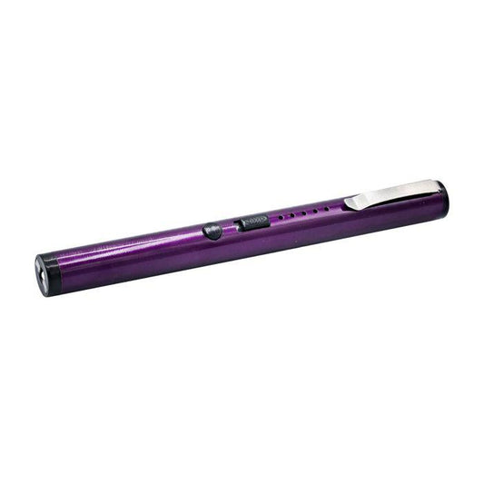 Ultra - Compact 40 Million Volt Stun Gun Pen with Flashlight and Battery Meter - Purple - Inside The Bars