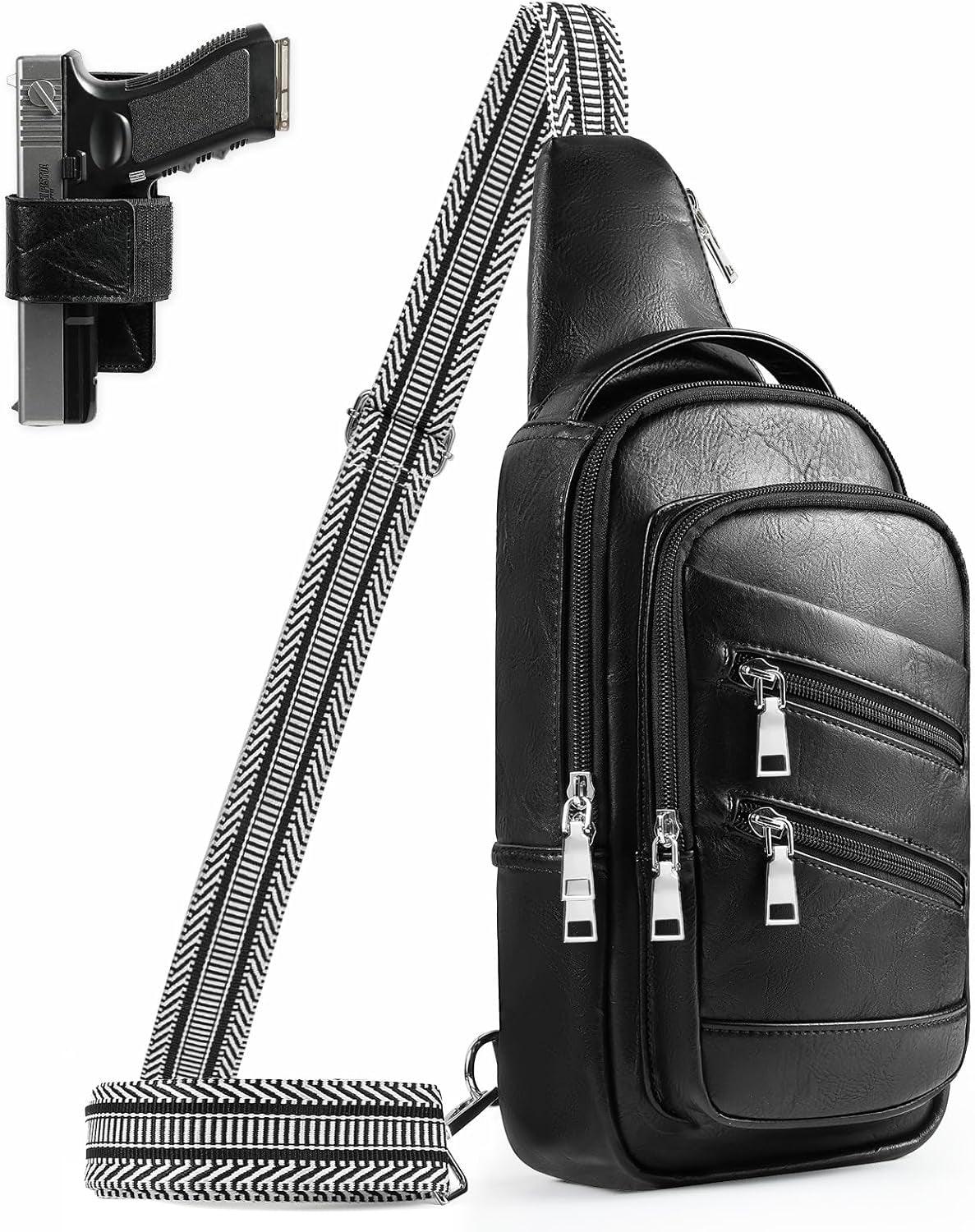 Versatile Conceal Carry Sling Backpack - Vegan Leather Crossbody Fanny Pack with Adjustable Holster & Guitar Strap - Inside The Bars