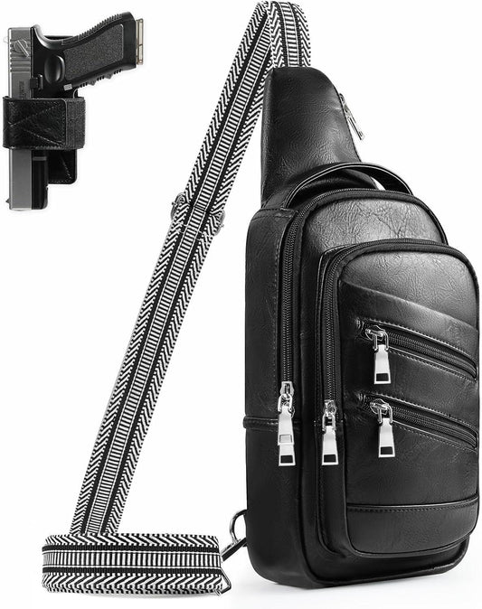 Versatile Conceal Carry Sling Backpack - Vegan Leather Crossbody Fanny Pack with Adjustable Holster & Guitar Strap - Inside The Bars