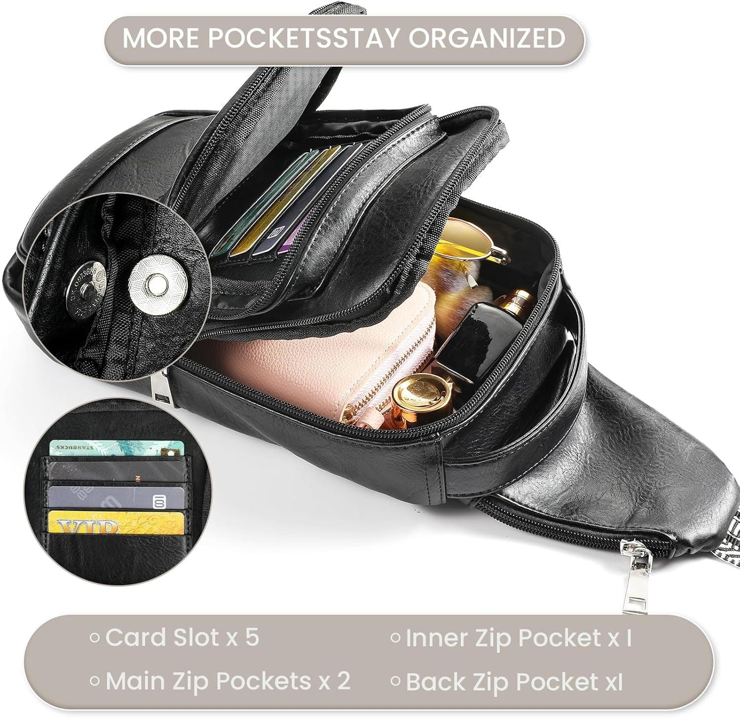 Versatile Conceal Carry Sling Backpack - Vegan Leather Crossbody Fanny Pack with Adjustable Holster & Guitar Strap - Inside The Bars