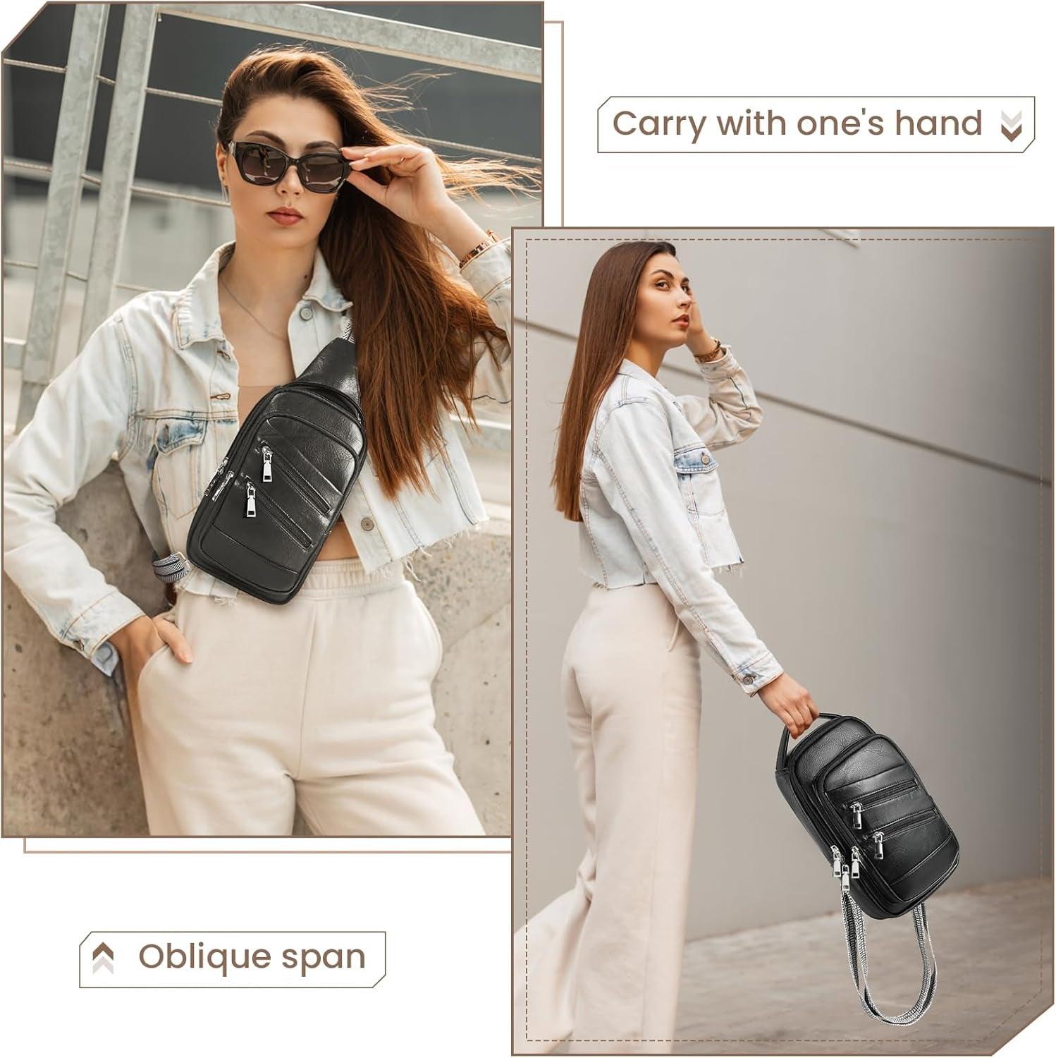 Versatile Conceal Carry Sling Backpack - Vegan Leather Crossbody Fanny Pack with Adjustable Holster & Guitar Strap - Inside The Bars