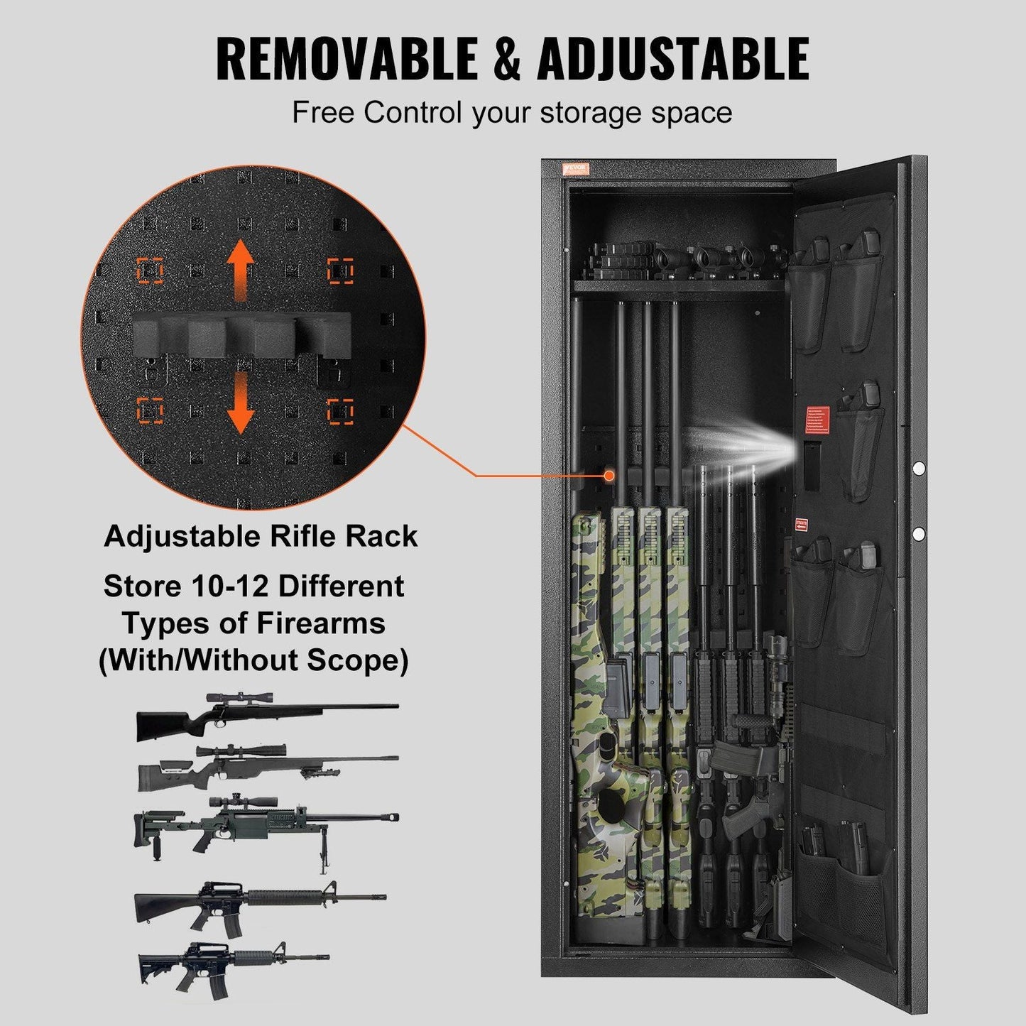 VEVOR 10 - 12 Rifles Gun Safe with Lock and Digital Keypad - Inside The Bars