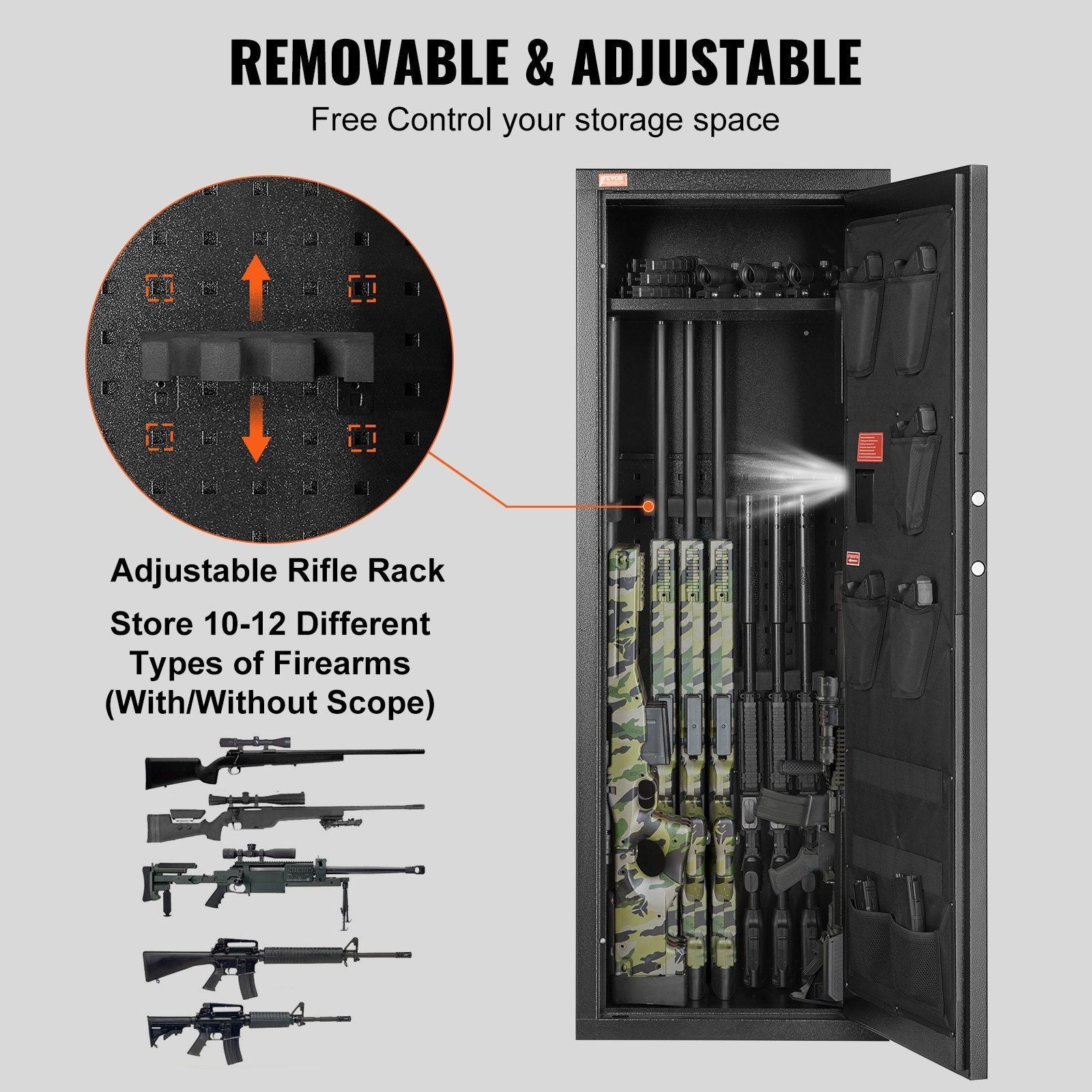 VEVOR 10 - 12 Rifles Gun Safe with Lock and Digital Keypad - Inside The Bars