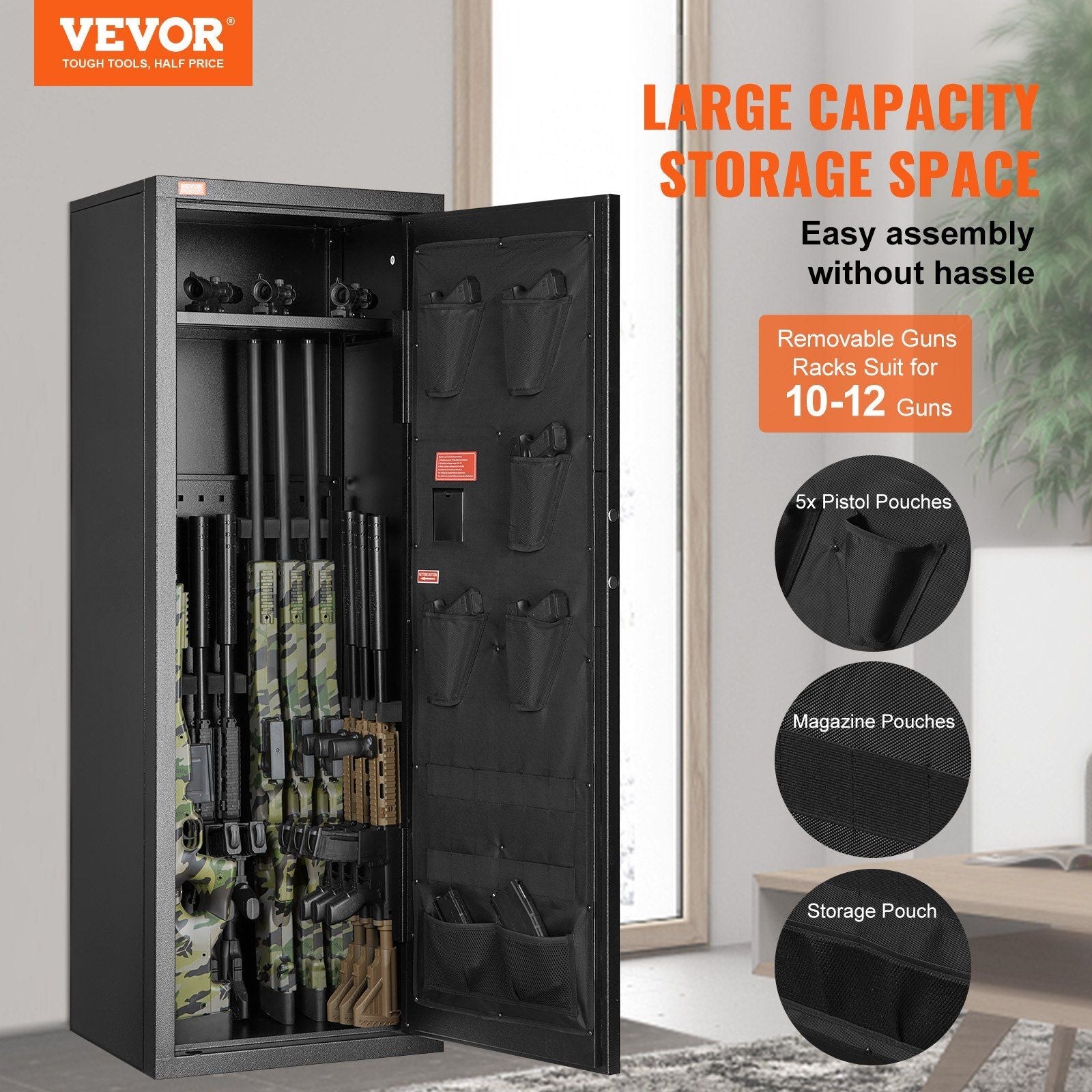 VEVOR 10 - 12 Rifles Gun Safe with Lock and Digital Keypad - Inside The Bars