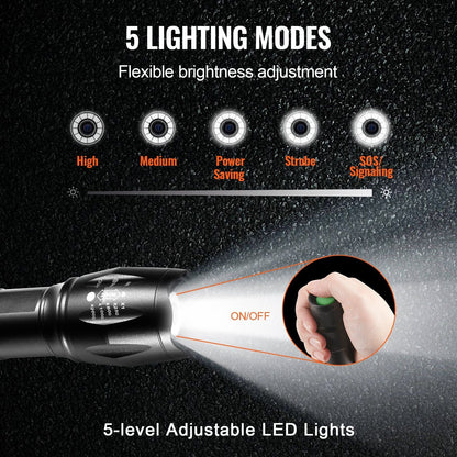 VEVOR 2 Pack Flashlights 3000 High Lumens 5 Modes Adjustable Focus - Inside The Bars