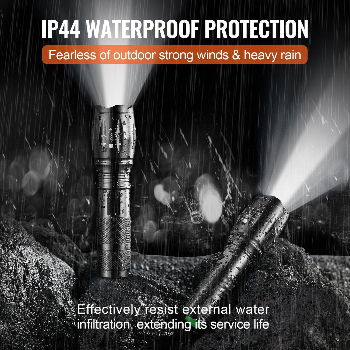 VEVOR 2 Pack Flashlights 3000 High Lumens 5 Modes Adjustable Focus - Inside The Bars