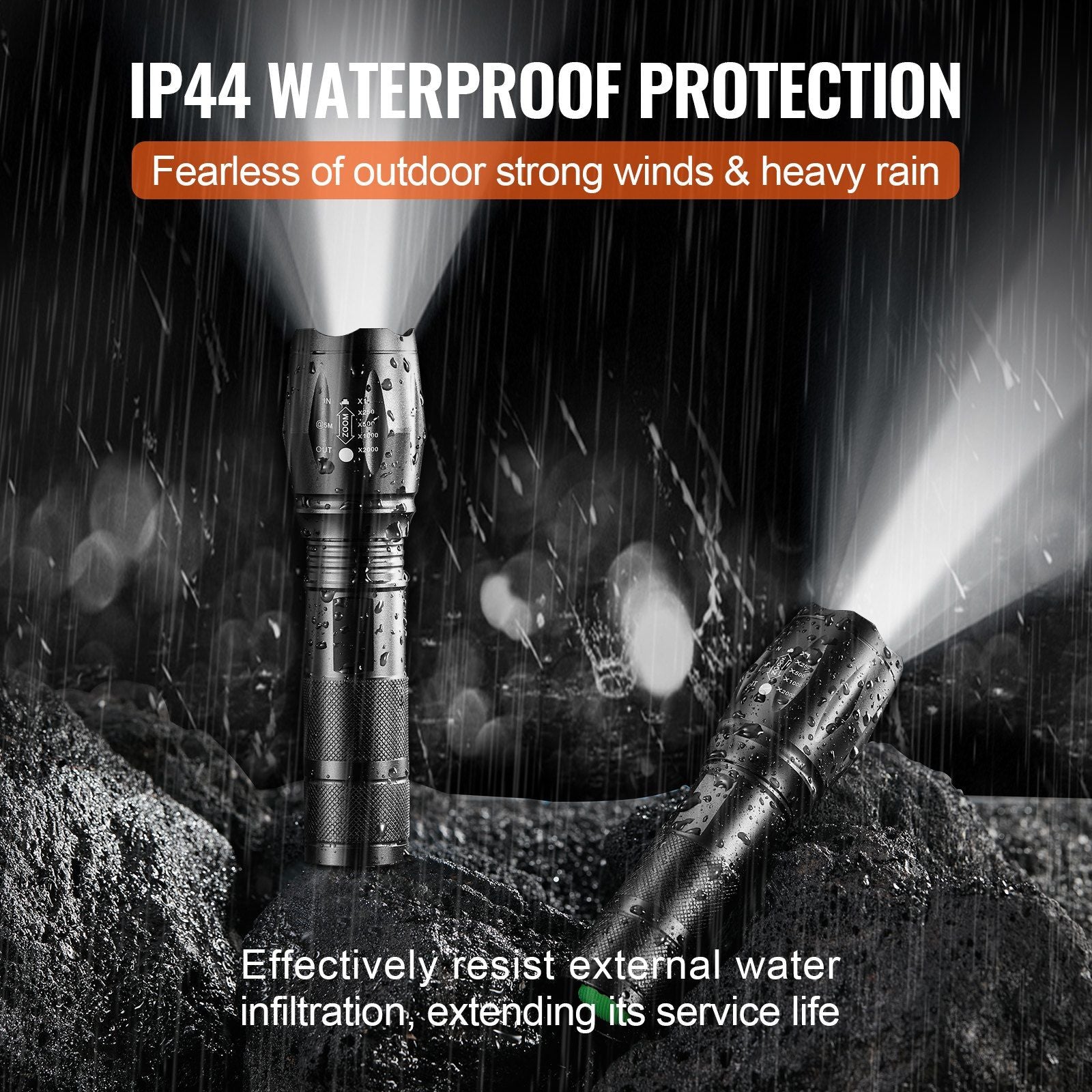 VEVOR 2 Pack Flashlights 3000 High Lumens 5 Modes Adjustable Focus - Inside The Bars