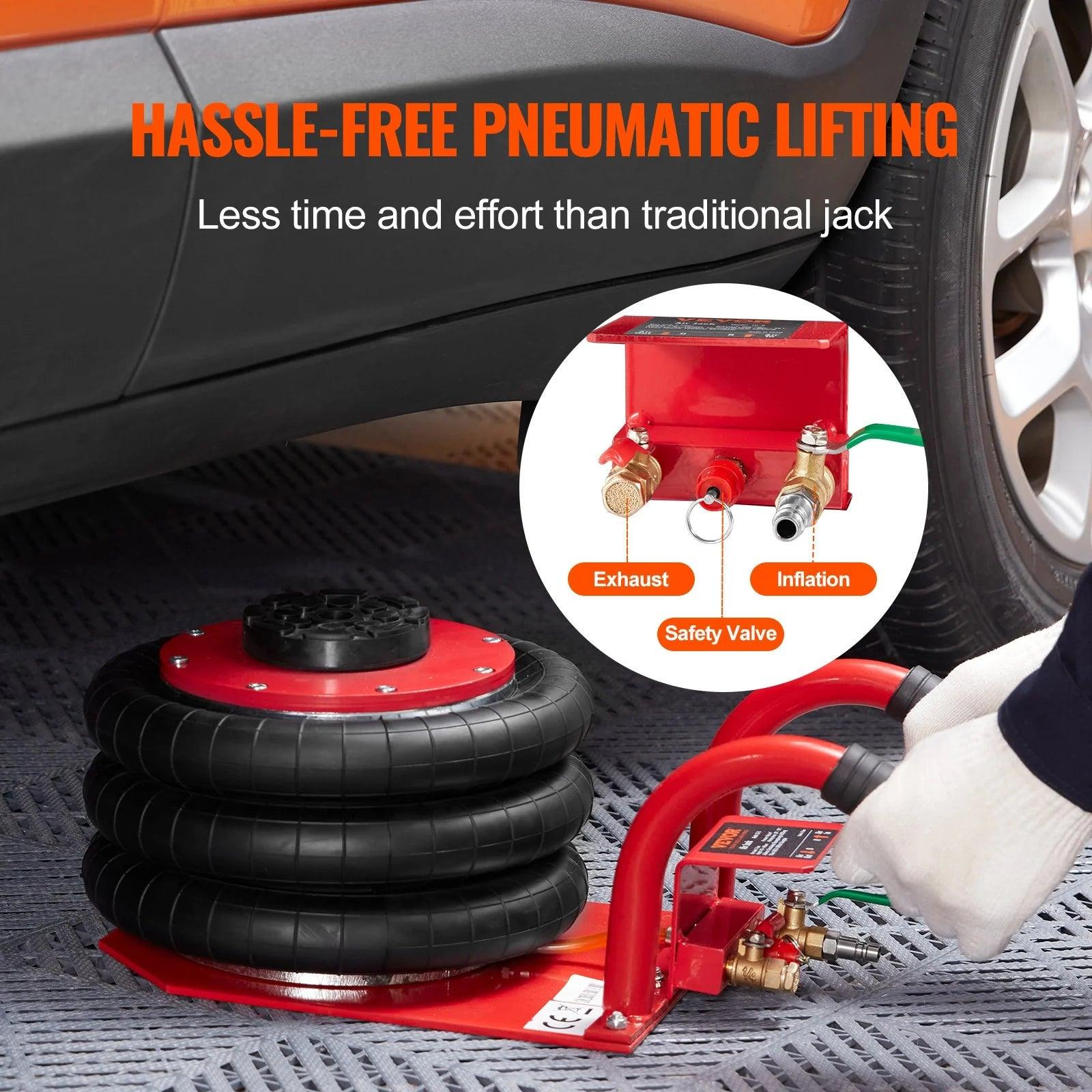 VEVOR 3 Ton Triple Bag Air Jack - Pneumatic Vehicle Lift with 6 Steel Pipes, Raises Up to 17.7 Inches, Fast Lifting Pneumatic Jack for Cars and Garages (Red) - Inside The Bars