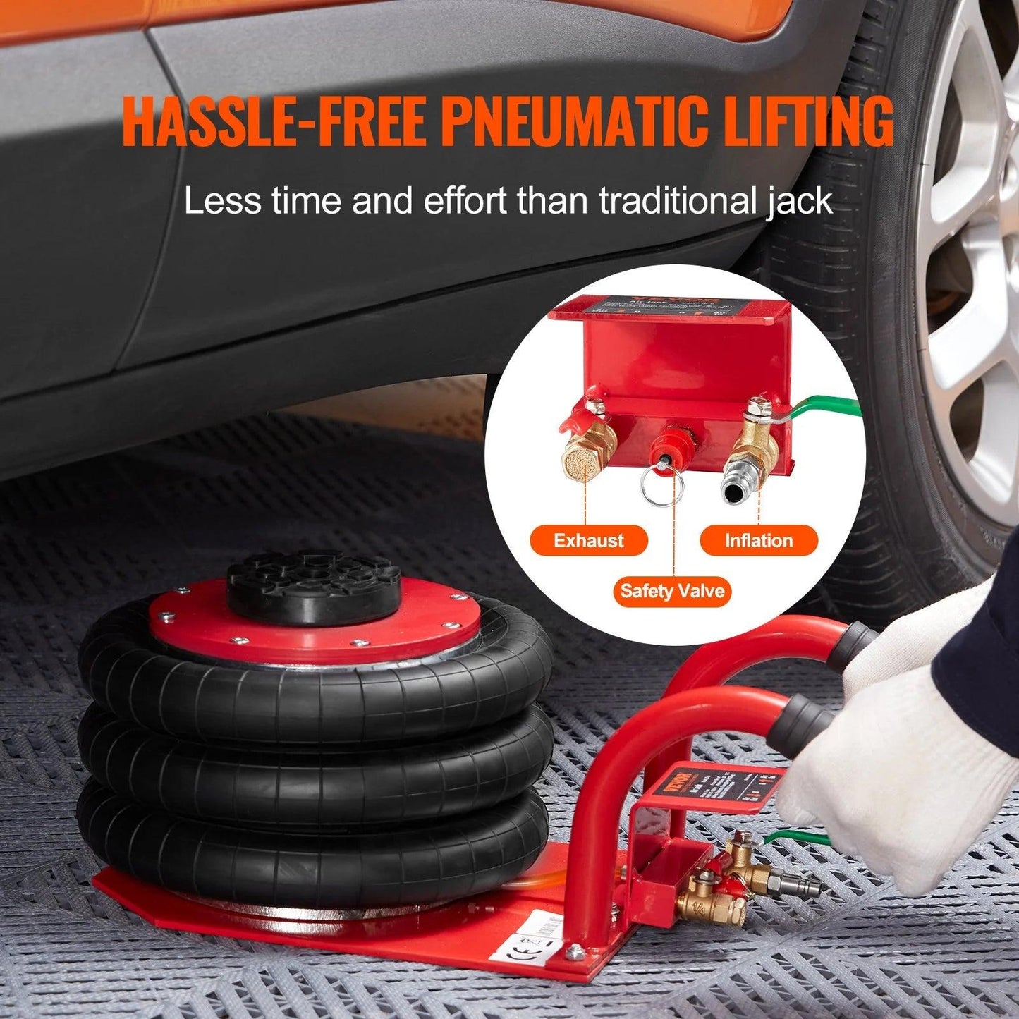 VEVOR 3 Ton Triple Bag Air Jack - Pneumatic Vehicle Lift with 6 Steel Pipes, Raises Up to 17.7 Inches, Fast Lifting Pneumatic Jack for Cars and Garages (Red) - Inside The Bars