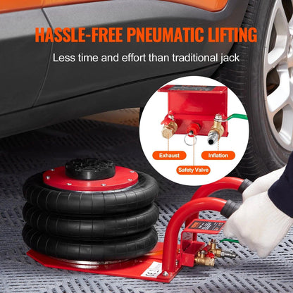 VEVOR 3 Ton Triple Bag Air Jack - Pneumatic Vehicle Lift with 6 Steel Pipes, Raises Up to 17.7 Inches, Fast Lifting Pneumatic Jack for Cars and Garages (Red) - Inside The Bars