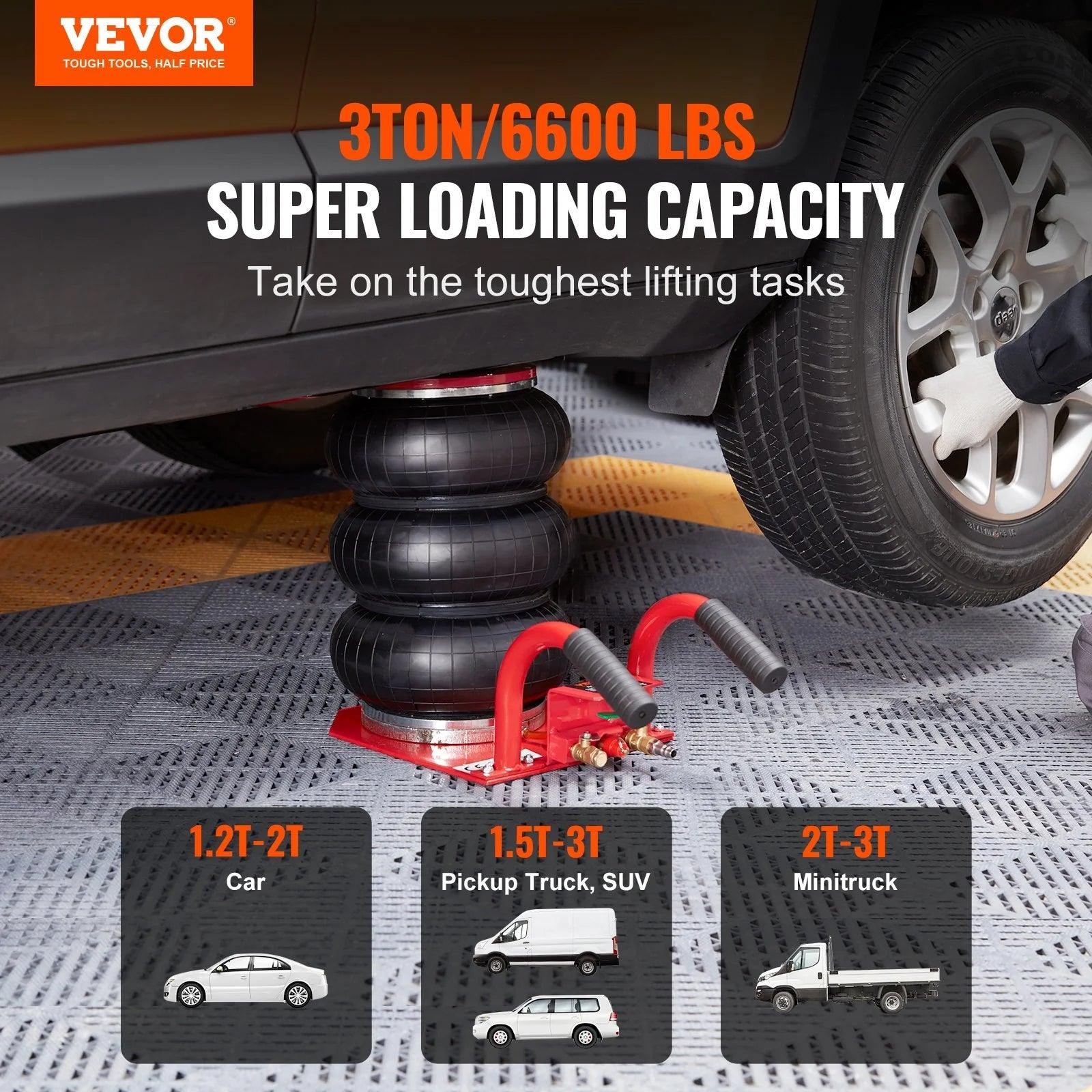 VEVOR 3 Ton Triple Bag Air Jack - Pneumatic Vehicle Lift with 6 Steel Pipes, Raises Up to 17.7 Inches, Fast Lifting Pneumatic Jack for Cars and Garages (Red) - Inside The Bars