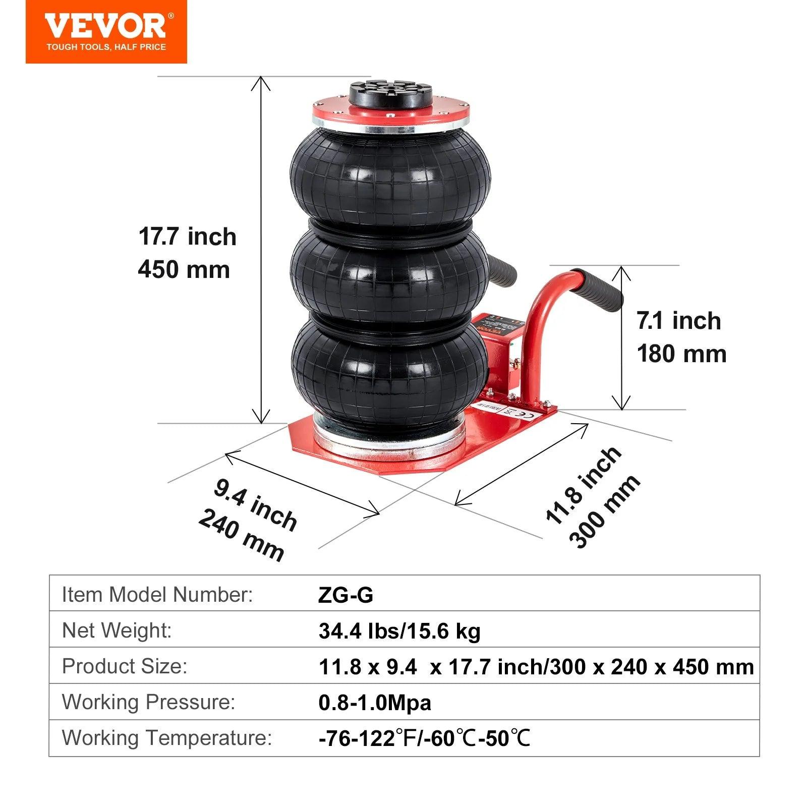 VEVOR 3 Ton Triple Bag Air Jack - Pneumatic Vehicle Lift with 6 Steel Pipes, Raises Up to 17.7 Inches, Fast Lifting Pneumatic Jack for Cars and Garages (Red) - Inside The Bars