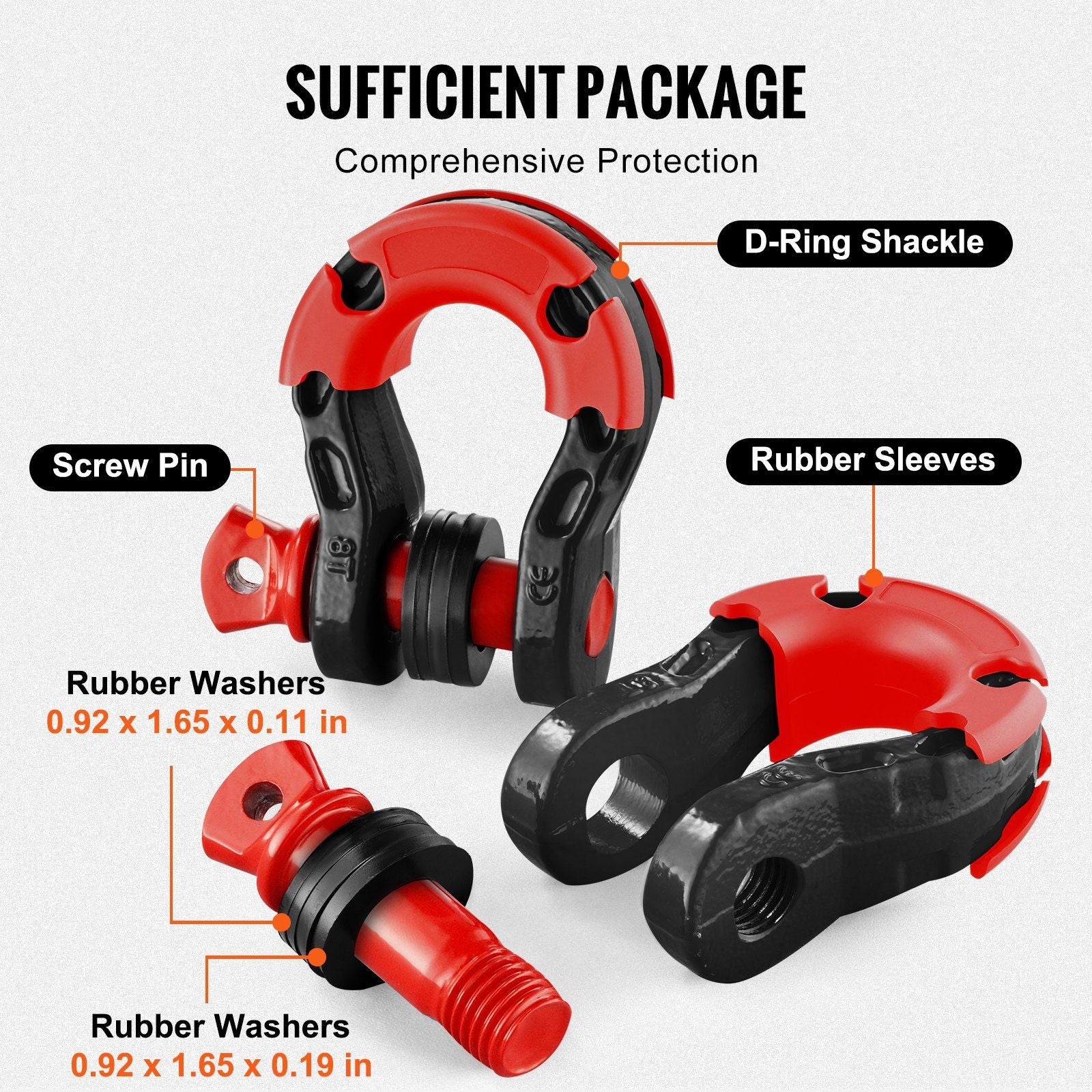 VEVOR 3/4 D - Ring Shackle 2 Pack 30 Ton Heavy Duty Recovery - Inside The Bars
