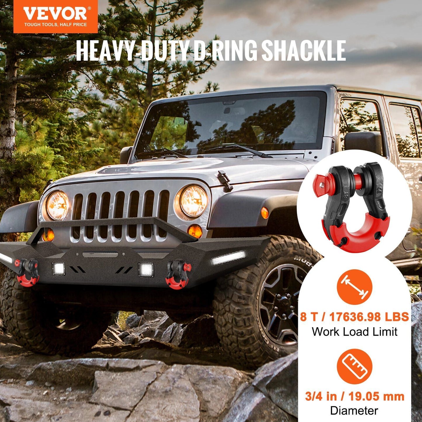 VEVOR 3/4 D - Ring Shackle 2 Pack 30 Ton Heavy Duty Recovery - Inside The Bars