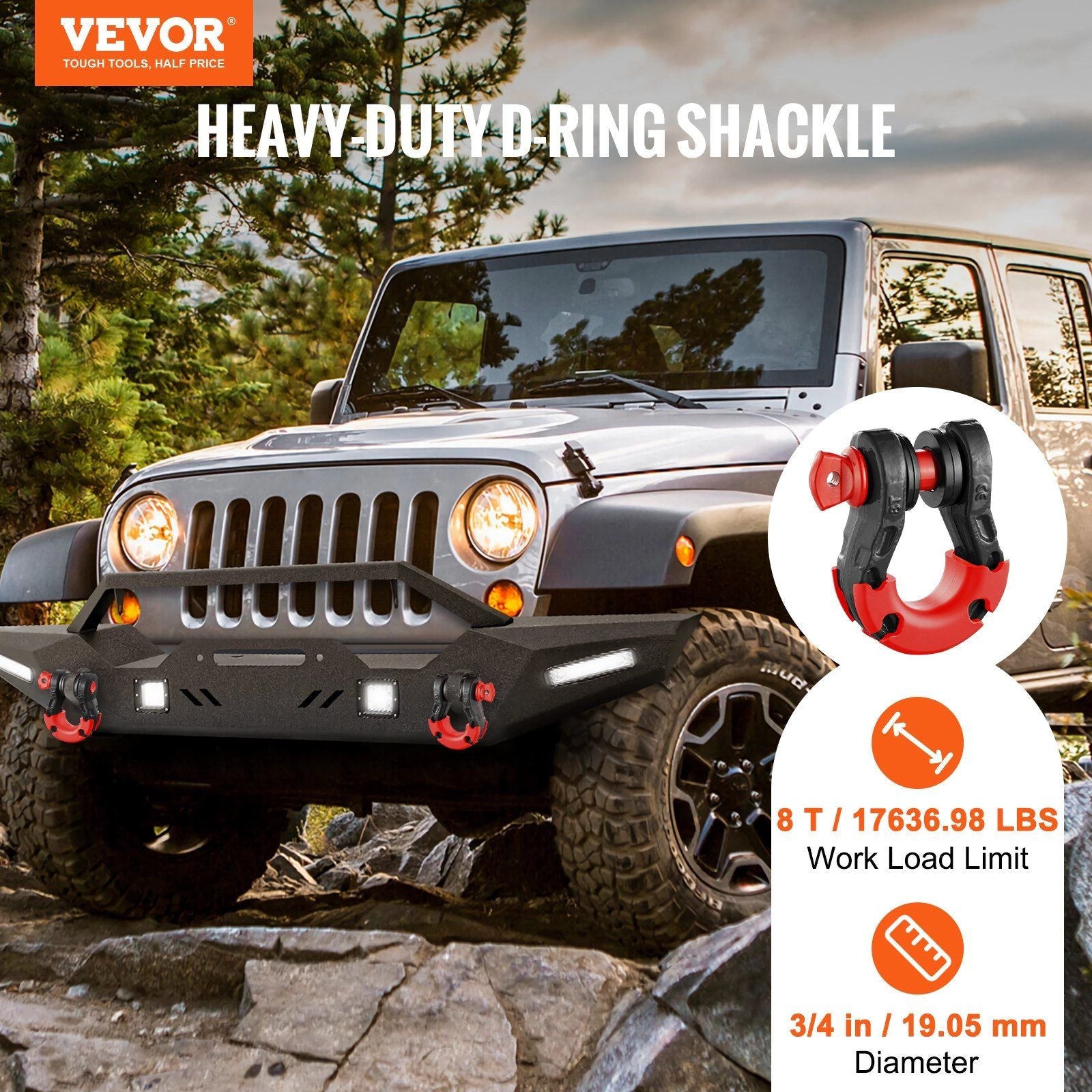 VEVOR 3/4 D - Ring Shackle 2 Pack 30 Ton Heavy Duty Recovery - Inside The Bars