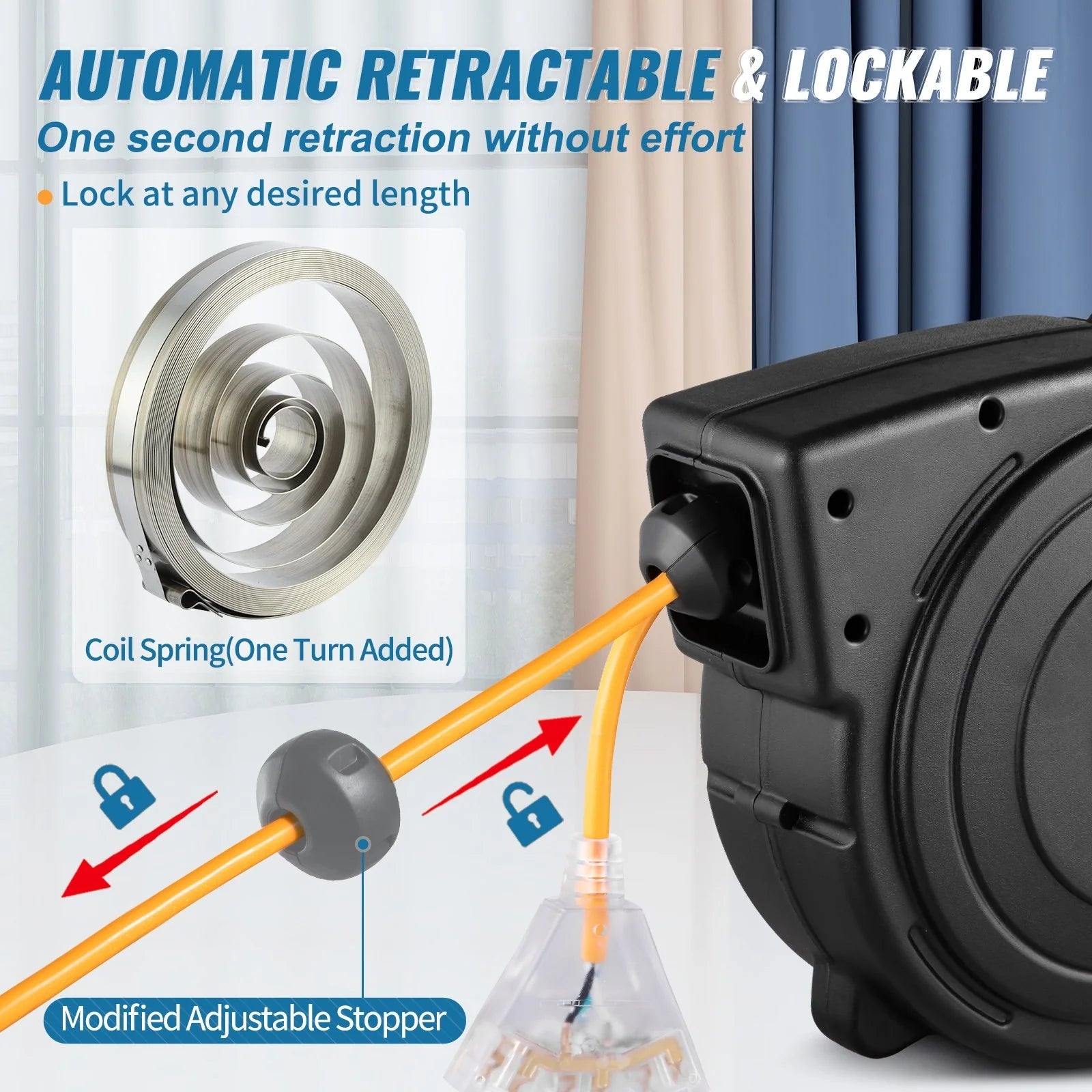 VEVOR 50Ft Retractable Extension Cord Reel 14AWG/3CSJTOW - Inside The Bars