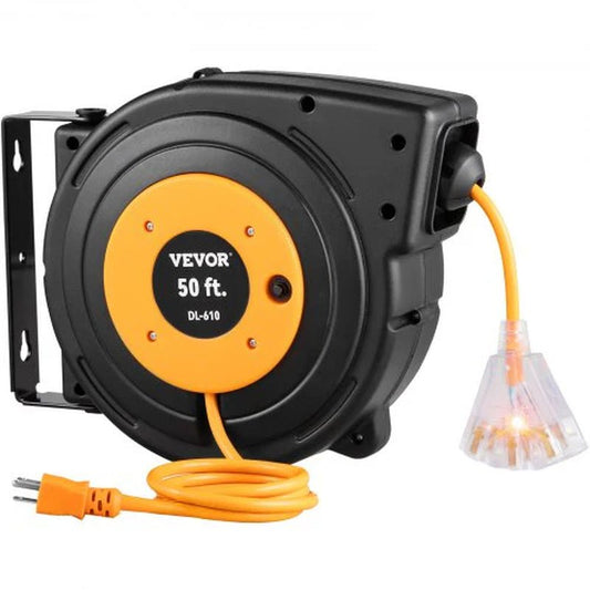 VEVOR 50Ft Retractable Extension Cord Reel 14AWG/3CSJTOW - Inside The Bars