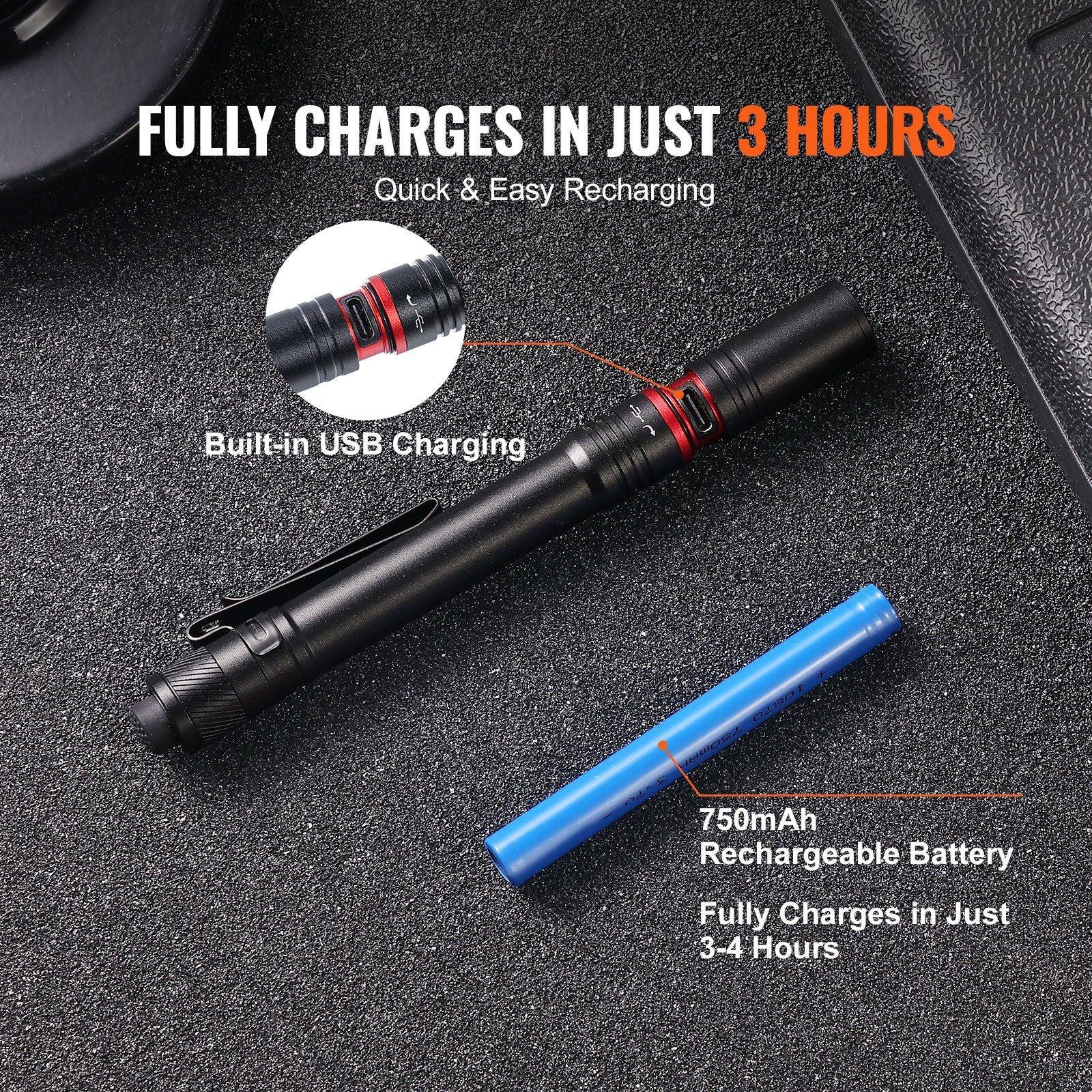 VEVOR 5.9 Inch Rechargeable Penlight 300 Lumens Pocket Light - Inside The Bars
