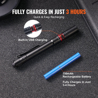 VEVOR 5.9 Inch Rechargeable Penlight 300 Lumens Pocket Light - Inside The Bars