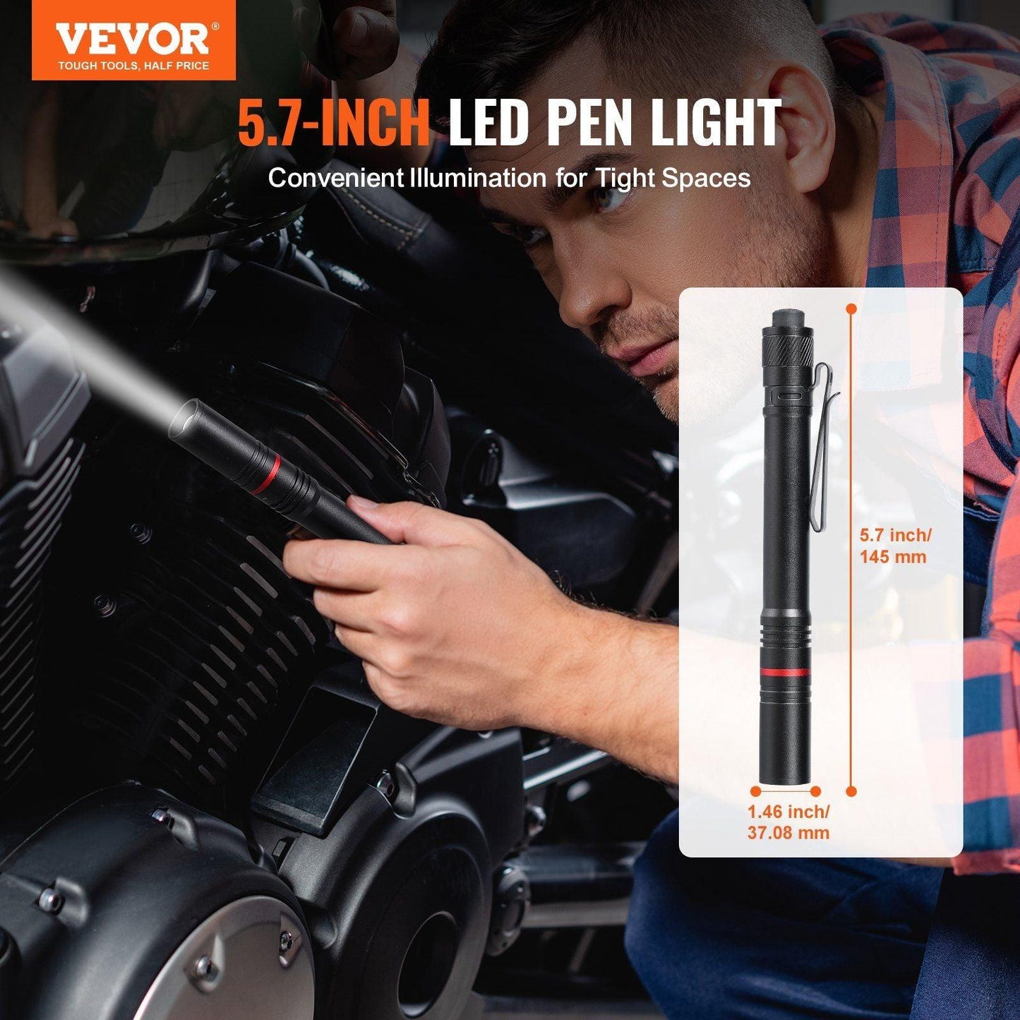 VEVOR 5.9 Inch Rechargeable Penlight 300 Lumens Pocket Light - Inside The Bars