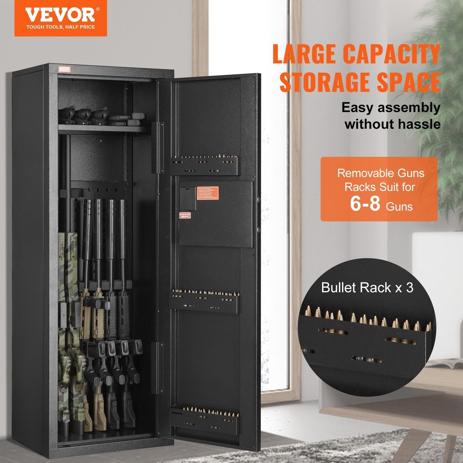 VEVOR 6 - 8 Rifles Gun Safe with Digital Keypad and Lock - Inside The Bars
