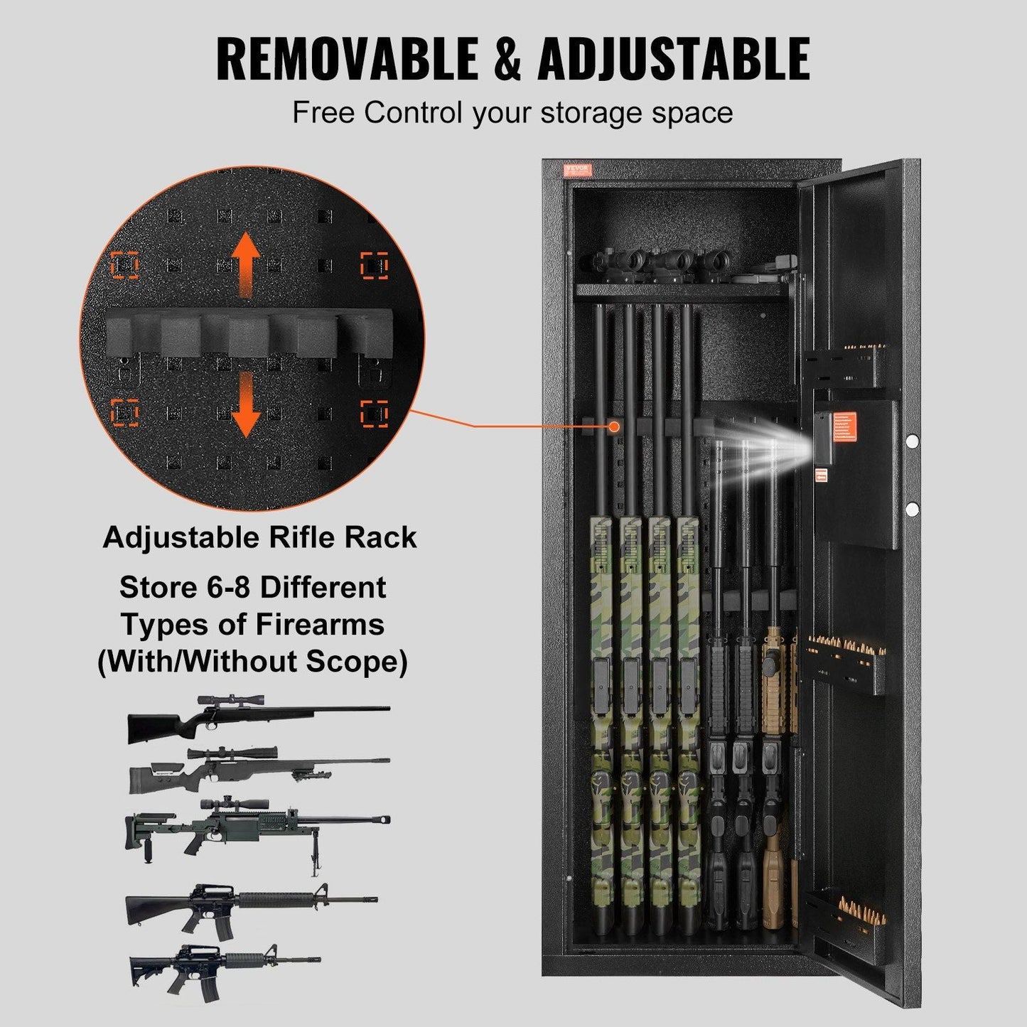 VEVOR 6 - 8 Rifles Gun Safe with Digital Keypad and Lock - Inside The Bars
