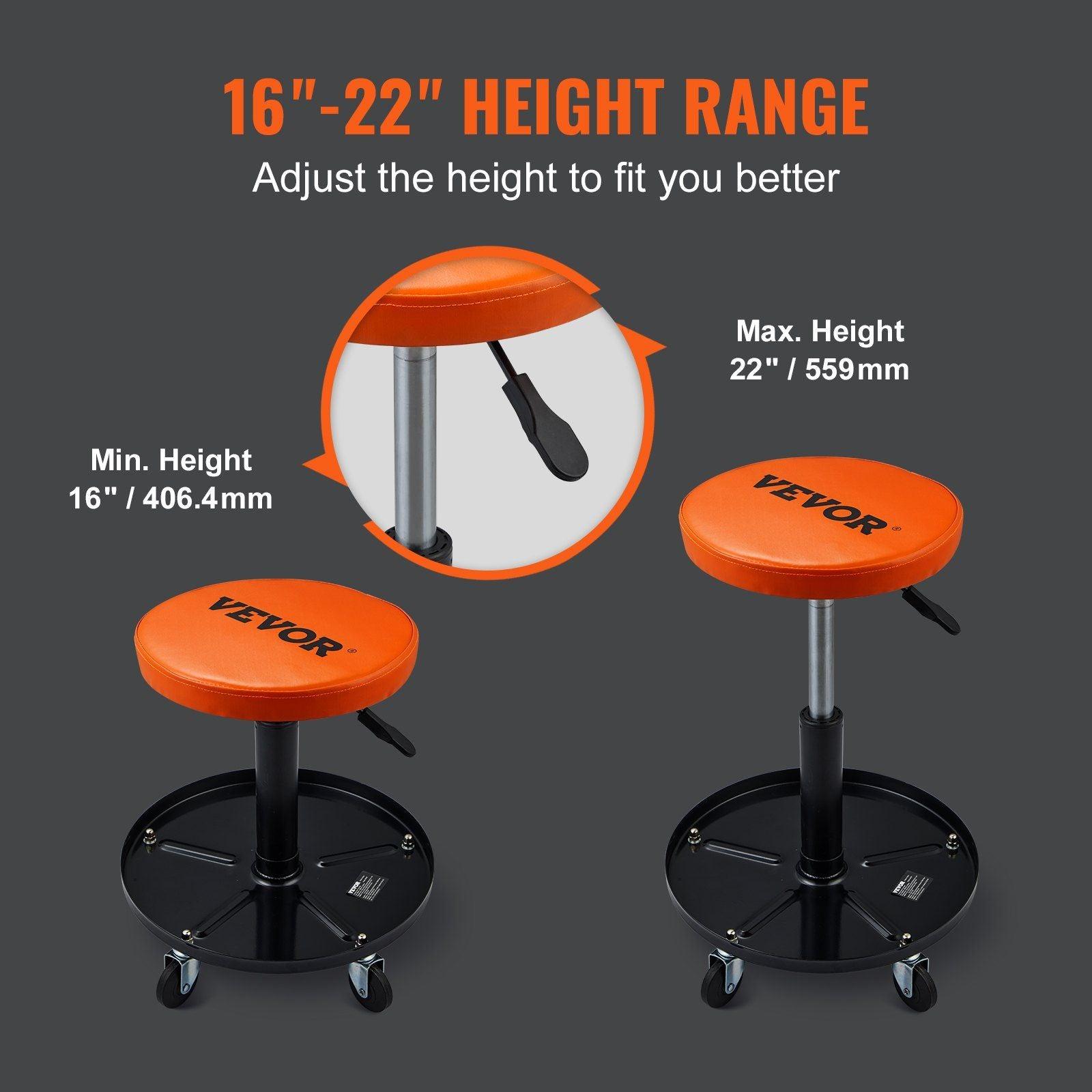 VEVOR Adjustable Mechanics Rolling Creeper Seat Stool Tool Tray - Inside The Bars